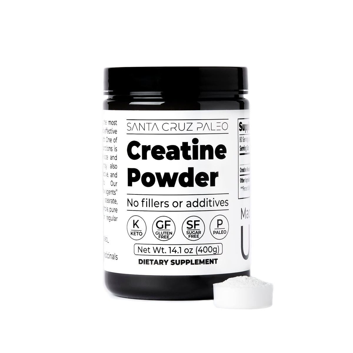 Santa Cruz Paleo, Creatine Monohydrate Powder Micronized, Unflavored Pre Workout and Muscle Support Supplement, Gluten Free Keto, Mix with Water or Shakes