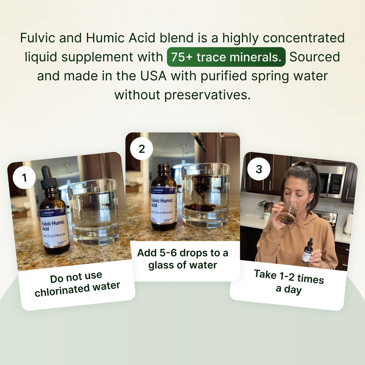 Fulvic Humic Acid 75 + Trace Minerals Liquid Supplement - Plant Derived in USA - Fulvic Acid Minerals Concentrate for Energy, Gut Health and Hydration