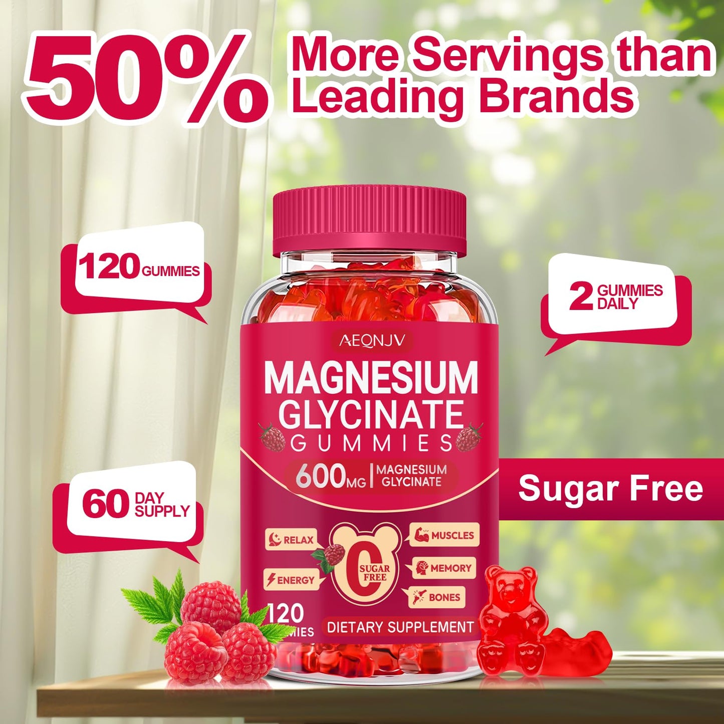 Magnesium Glycinate Gummies 600mg, Sugar Free Magnesium Gummies for Adults, Chewable Potassium Supplements for Body Support, Zzz and Relaxation, 120 Count AEQNJVBuy Supplements Australia