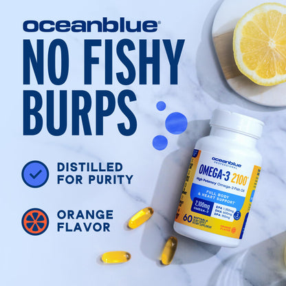 Oceanblue Professional Omega-3 2100 – 180 ct – Triple Strength Burpless Fish Oil Supplement with High-Potency EPA, DHA, DPA