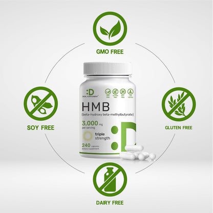 Ultra Strength HMB Supplements 3,000mg Per Serving, 240 Capsules | Third Party Tested | Supports Muscle Growth, Retention