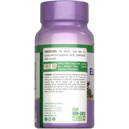 Nature's Truth Black Elderberry Capsules | 100 Count | Super Concentrated Sambucus Extract | Non-GMO and Gluten Free Supplement