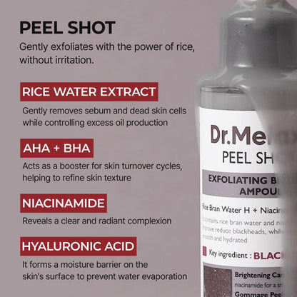 Dr.Melaxin Peel Shot Glow Black Rice Peeling Ampoule 80ml, Dead Skin Remover Gentle Exfoliating with Rice Water Extract