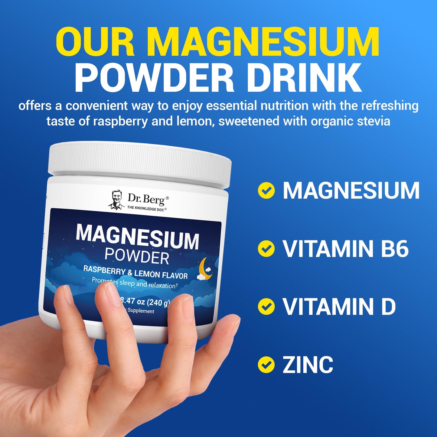 Dr. Berg Magnesium Glycinate Powder for Sleep, Relaxation, & Stress Relief - Now Includes Vitamin D3 & Zinc - Delicious Raspberry & Lemon Flavor (50 Servings) Magnesium Powder - Magnesium Drink Powder Dr. Berg NutritionalsBuy Supplements Australia