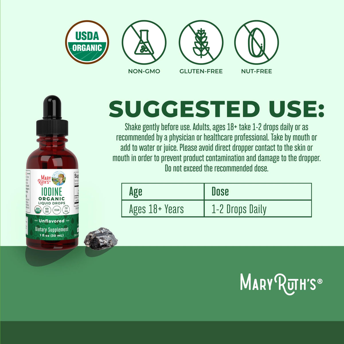 MaryRuth Organics Iodine Liquid Drops | Potassium Iodide | 1 Year Supply | 450 Servings | Thyroid Health | USDA Organic|