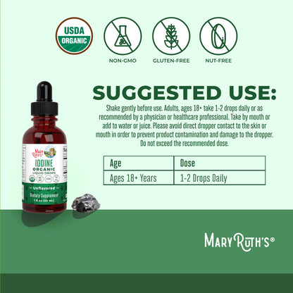 MaryRuth Organics Iodine Liquid Drops | Potassium Iodide | 1 Year Supply | 450 Servings | Thyroid Health | USDA Organic|