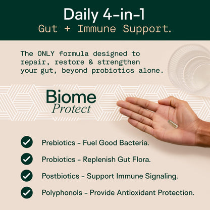 Adapt Naturals 4-in-1 Biome Protect Prebiotics, Probiotics Supplement Postbiotics & Polyphenols for Microbiome, Gut Health & Defense for Women & Men, 30 Day Supply