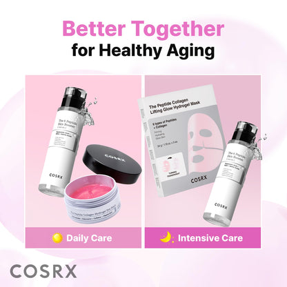 COSRX Pink Peptides Collagen Hydrogel Eye Patch for Puffy Eyes and Dark Circles, Under Eye Mask, 60 Under Eye Patches, Korean Skin Care