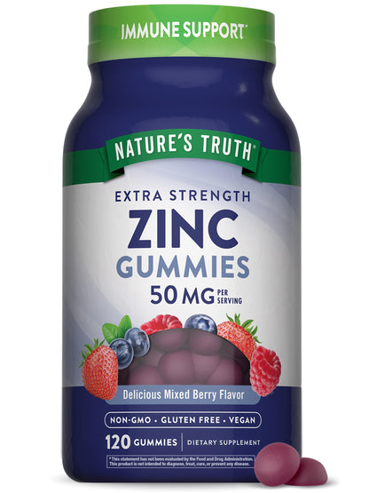 Nature's Truth Zinc Gummies for Adults | 50mg | 120 Count | Vegan, Non-GMO & Gluten Free Supplement | Mixed Berry Flavor