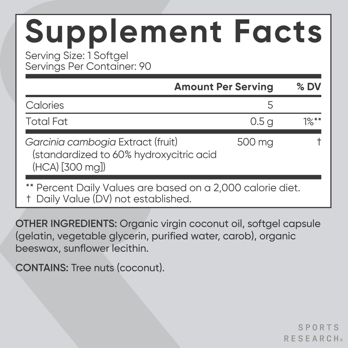 Sports Research Garcinia Cambogia Extract (60% HCA) with Extra Virgin Organic Coconut Oil | Non-GMO, Soy & Gluten Free (90 Liquid Softgels) Sports Research buy supplements Au