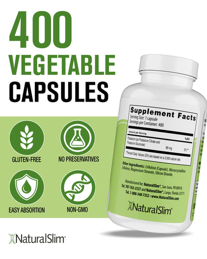 NaturalSlim Natural Potassium Citrate Gluconate 99 mg - Kadsorb Supports Electrolyte Balance & Normal pH - Absorbable Potassium Supplements