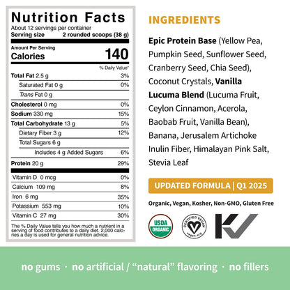 Sprout Living Epic Protein, Plant Based Protein & Superfoods Powder, Vanilla Lucuma Powder | 20 Grams Organic Protein Powder, Vegan, Non Dairy, Non-GMO, Gluten Free, Low Sugar (1 Pound, 12 Servings)