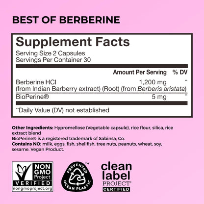HUM Best of Berberine Supplement 1200mg, Pure Potency for Metabolic Wellness, Gut Health, Pure Berberine Supplements Enhanced with BioPerine for Maximum Absorption, 60 Capsules HUMBuy Supplements Australia