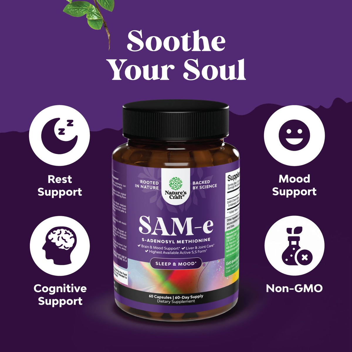 Sam-E 200mg Mood Support Supplement - S-Adenosyl Methionine Sam-E Supplement for Natural Relaxing Mood Boost Brain Support and Liver Detox Cleanse - Vegan Non-GMO and Gluten Free - 60 Count Natures CraftBuy Supplements Australia