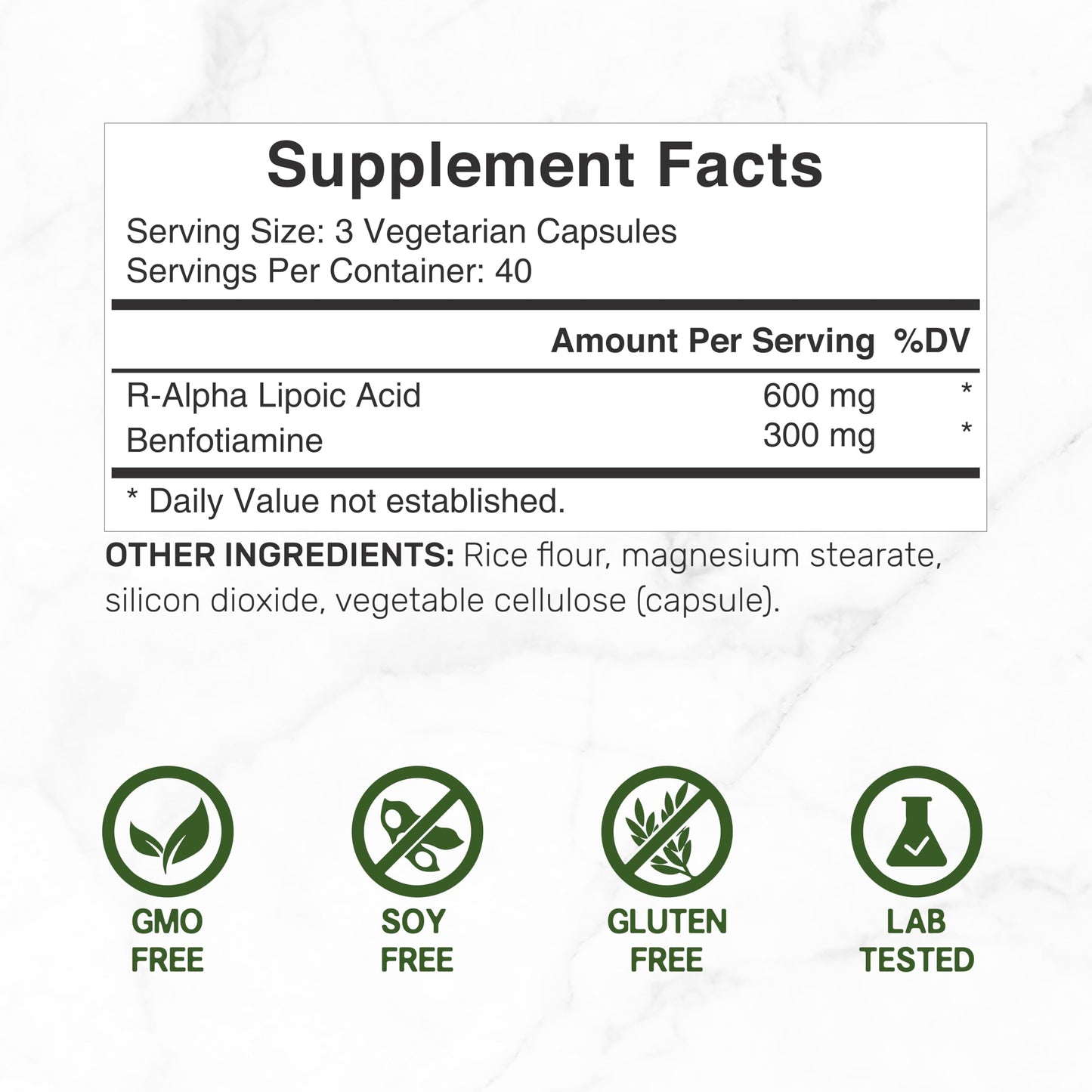 DEAL SUPPLEMENT R Alpha Lipoic Acid 600mg with Benfotiamine 300mg Per Serving, 120 Veggie Capsules – 200mg R-ALA Per Capsule – Antioxidant Supplement