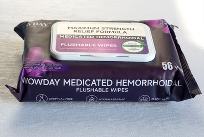 Wowday Flushable Hemorrhoid Wipes | Maximum Strength Witch Hazel Wipes | 56 Count Fragrance Free Adult Hemorrhoids Medicated Witch Hazels Wipe for Butt Hemorrhoidal Itch WowDayBuy Supplements Australia