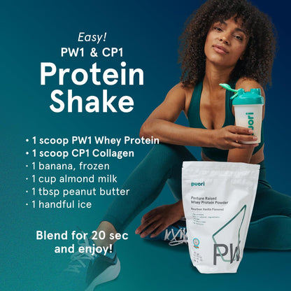 Puori Whey Protein Powder, Bourbon Vanilla - PW1 Pasture-Raised, Grass-Fed Whey Protein Powder Drink Mix containing BCAA Amino Acids - Post-Workout Supplement