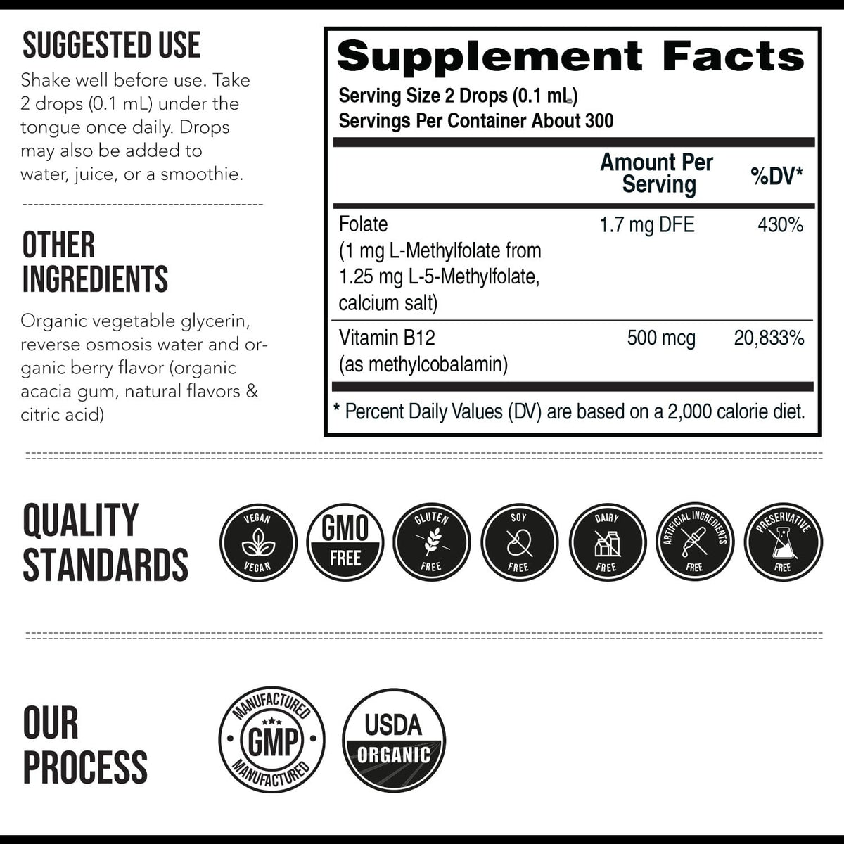 Organic Methyl Folate 1000 mcg + Methyl B12 Cofactor (300 Servings) – Metabolically Active 5-MTHF Form, Organic Berry Flavor
