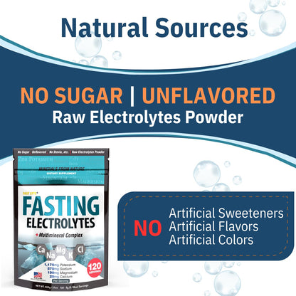 Fast Lyte Fasting Electrolyte Supplement Powder | No Sugar Unflavored Raw Electrolytes | 25% RDI Magnesium and Potassium with Trace Minerals | Carnivore & Keto Friendly