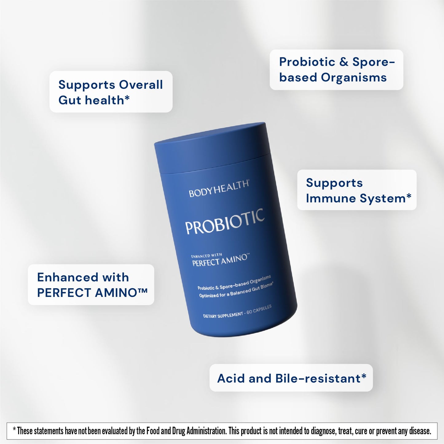 BodyHealth Probiotic Enhanced with PerfectAmino for Women and Men, Spore Based with Bifidobacterium, Lactobacillus Salivarius,