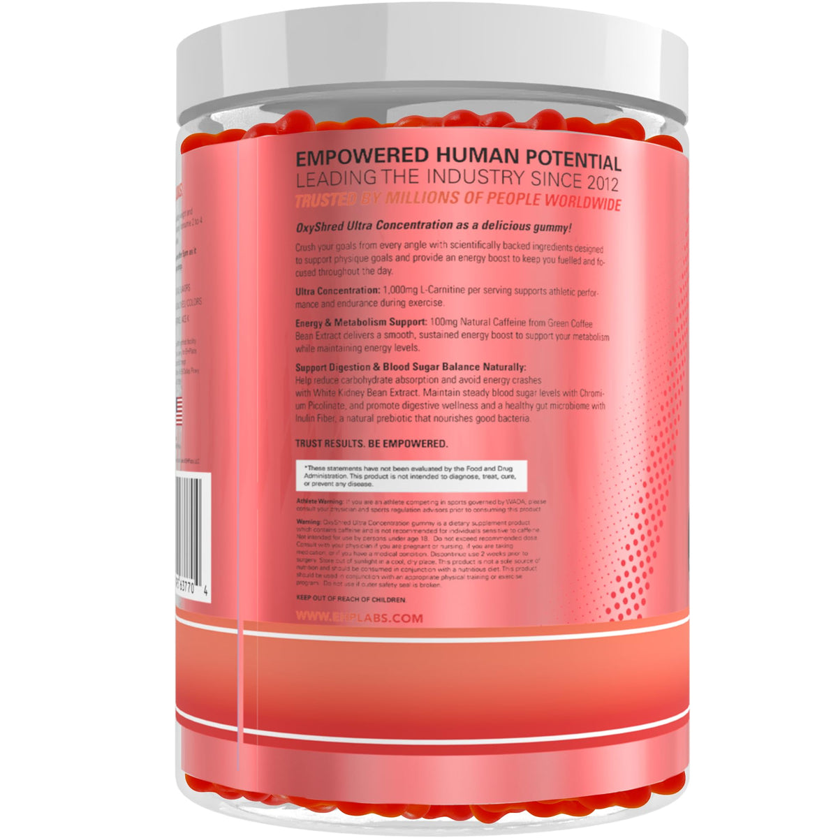 EHP Labs OxyShred Gummies - Pre Workout Gummies & Energy Chews with 100mg Caffeine, L-Carnitine for Thermo & Metabolic Support, All Natural Energy Boost