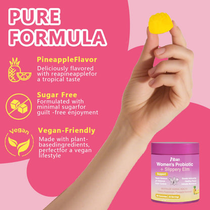 Itiban Feminine Vaginal Probiotics Gummies, Supports pH Balance & Digestive Health, Slippery Elm for Women, Suagr-Free
