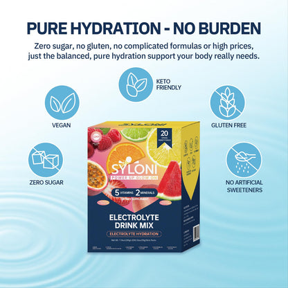 Syloni Electrolytes Powder Packets, Trial Variety Pack(20 Sticks), Sugar Free Hydration Packets Electrolyte Drink Mix with 7 Vitamins and Electrolytes