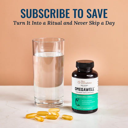 Live Conscious OmegaWell Omega 3 Fish Oil - 2000mg Capsules: Heart, Brain, & Joint Support - 800 mg EPA 600 mg DHA - Sustainably Sourced - Softgels - 30 Day Supply Live ConsciousBuy Supplements Australia