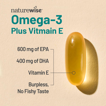 NatureWise Extra-Strength Omega 3 Fish Oil Supplement - 1000mg per Serving - 600 EPA & 400 DHA and Vitamin E - Support for Heart & Brain Health - Lemon Flavor, GMO-Free - 60 Softgels[1-Month Supply] NatureWiseBuy Supplements Australia