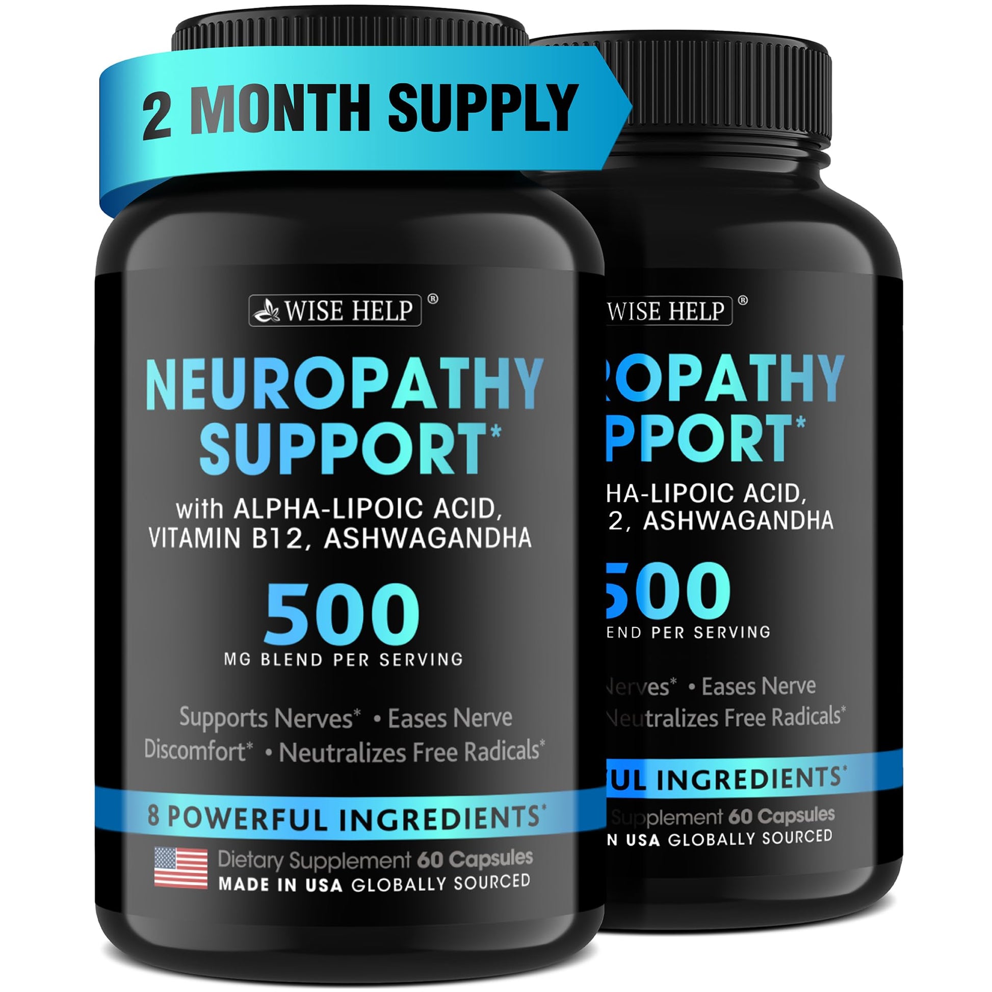 Neuropathy Support Natural Nerve Discomfort Relief - Made in USA - Nerve Antioxidant for Trigeminal Neuralgia, Diabetic & Peripheral Neuropathy - Hands, Neck, Feet & Toes Treatment Formula - Pack of 2 WISEHELPBuy Supplements Australia