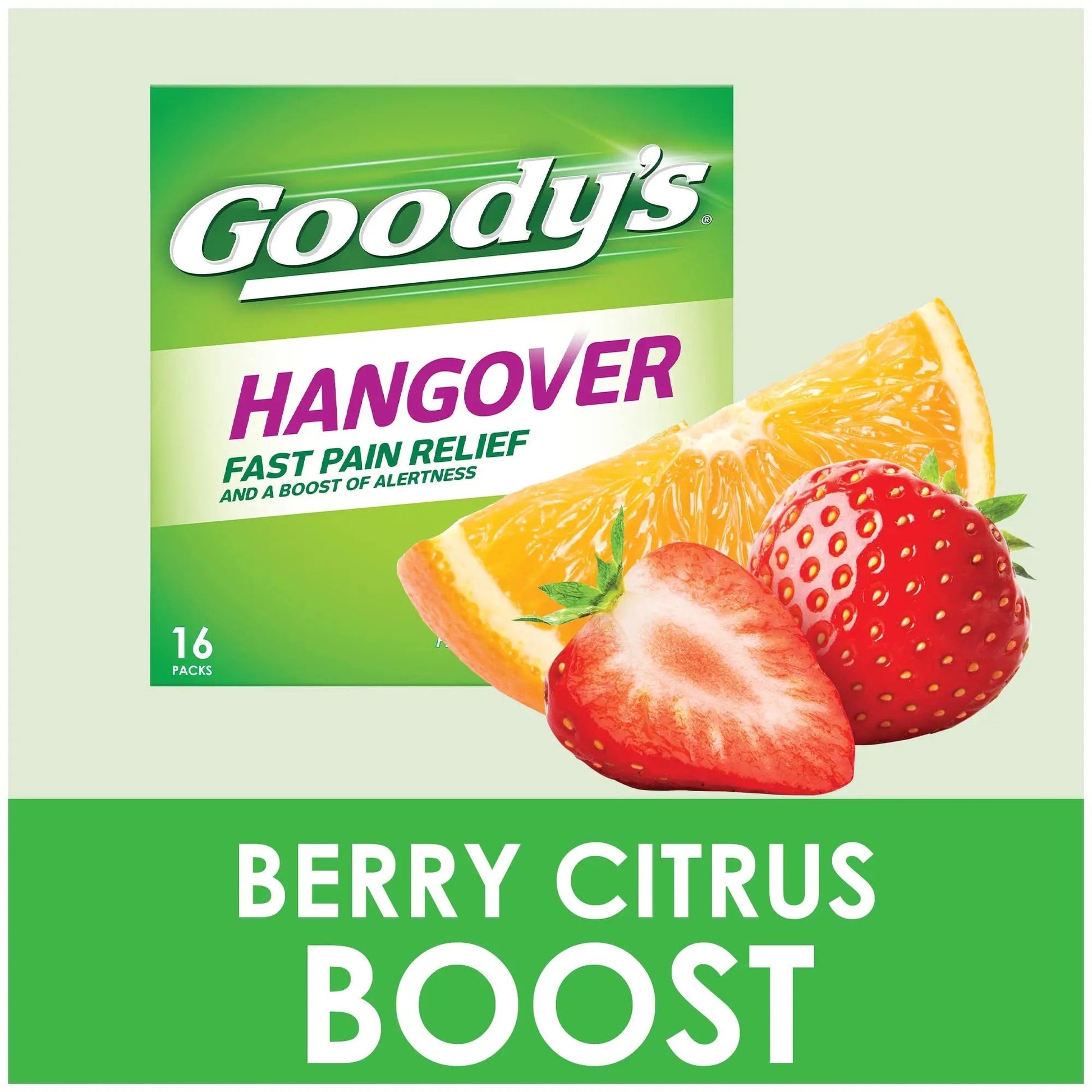 Goody's Hangover Relief Powder, Dual Action Fast Headache Pain Relief with Aspirin and Caffeine, Berry Citrus Flavor, 16 Count Goody'sBuy Supplements Australia