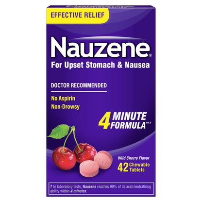Nauzene Non-drowsy Upset Stomach & Nausea Relief Chewable Tablets - Fast-Acting Relief in 4 Minutes - Doctor Recommended - Wild Cherry Flavor, 42 ct Nauzene buy supplements Au