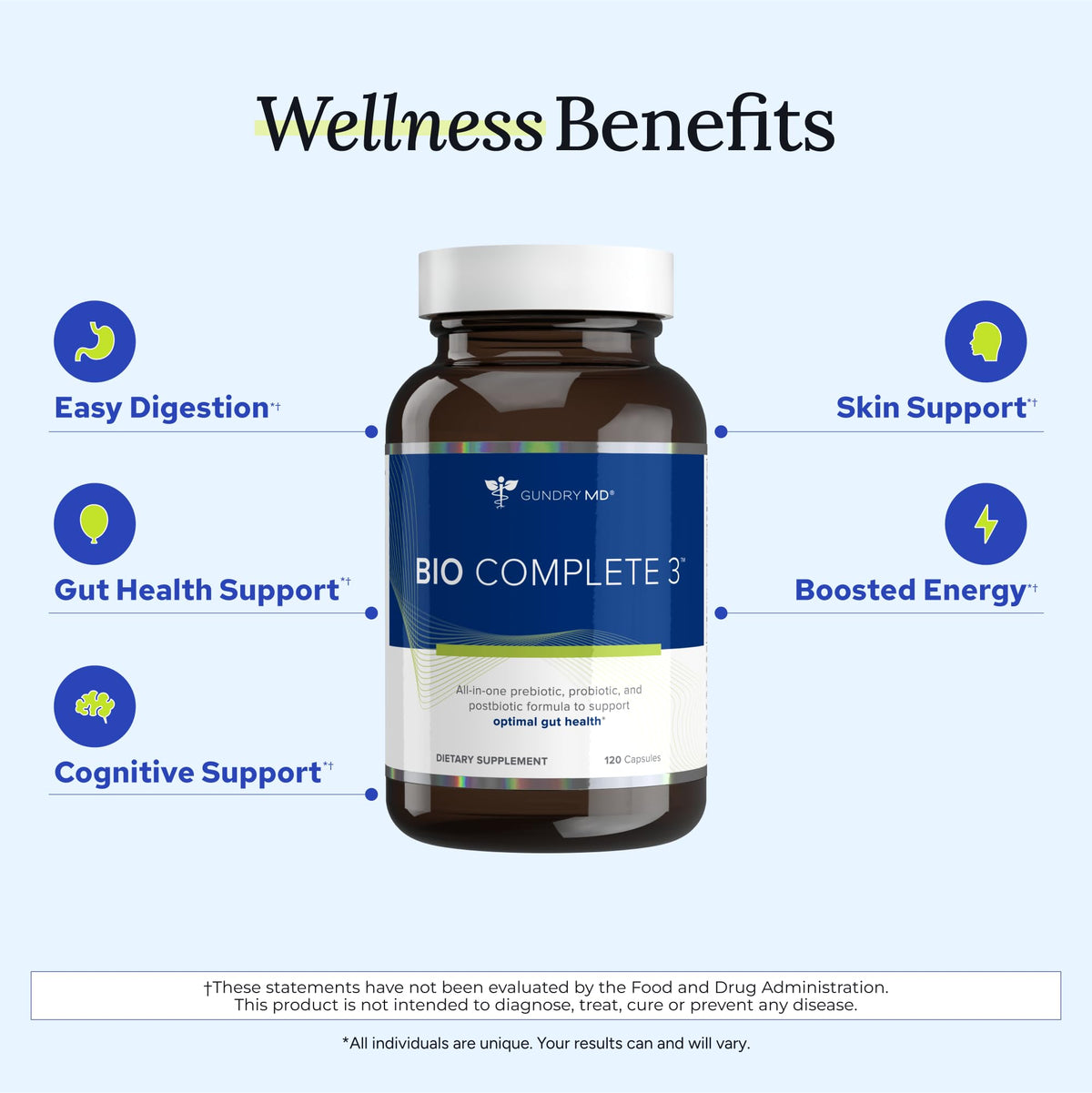 Gundry MD® Bio Complete 3, 3-in-1 Probiotics for Gut Health, Probiotic Supplements for Digestion, Supplement Supporting Bloating, Gas, Food Cravings