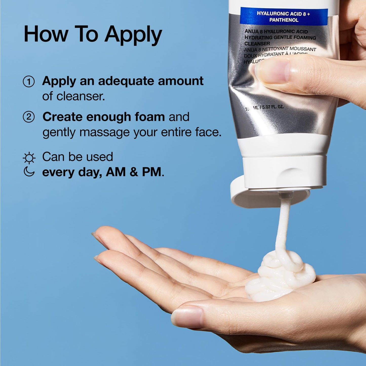 Anua Hydrating Gentle Foaming Cleanser, Hyaluronic Acid, Glycerin, Zinc, Panthenol, Korean Face Wash for Dry Skin