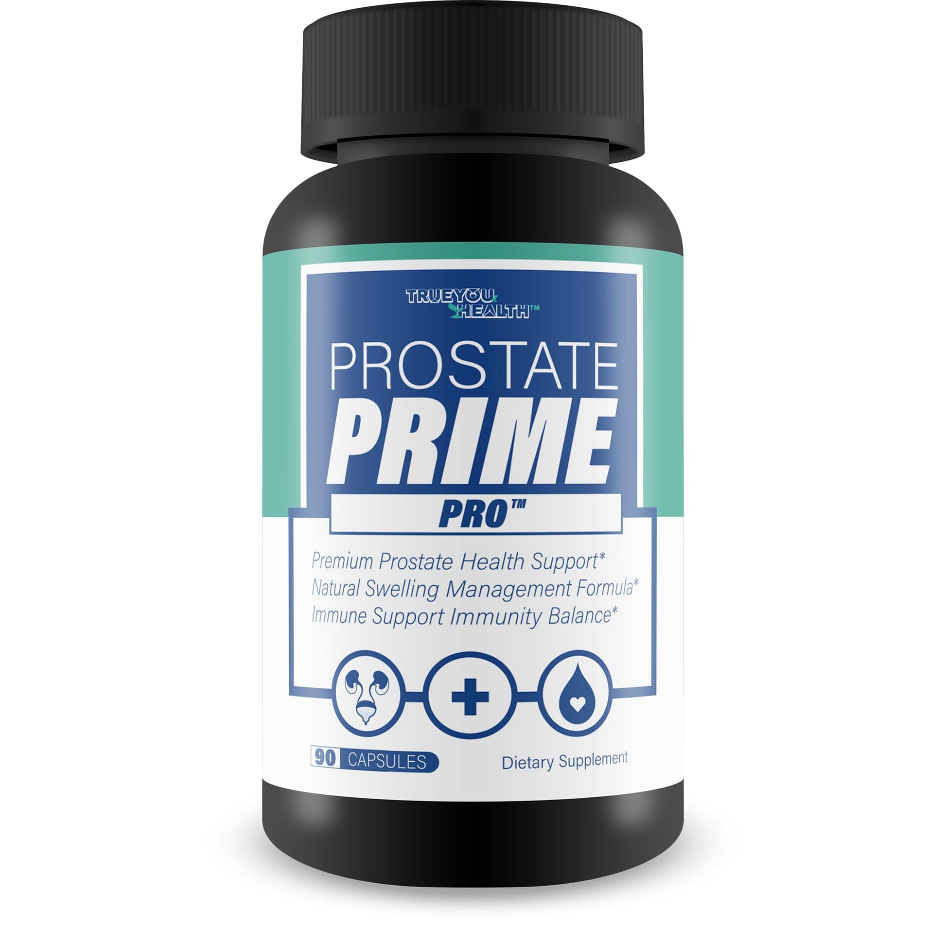 Supplement bottle labeled 'Prostate Prime Pro' on a white background