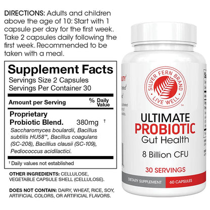 Silver Fern Brand Family Probiotics - Ultimate Adult Probiotic (1 Bottle = 60 Capsules) Plus Ultimate Children's Probiotic for Kids (1 Bottle = 30 Chewables) - Gut Health & Microbiome Support