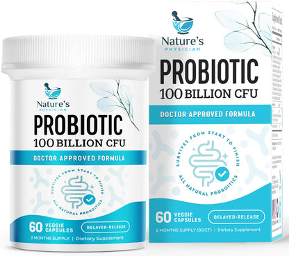 Nature's Physician Probiotics - 100 Billion CFU Per Capsule - 16 Strains + Prebiotics - Best Probiotic Supplement for Women & Men - Supports Immune,