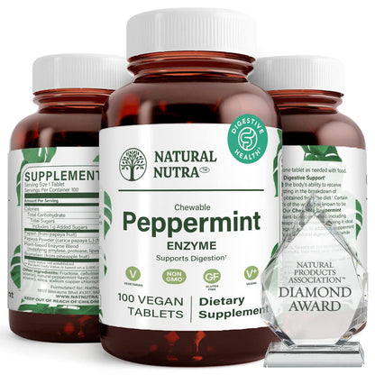 Natural Nutra Chewable Peppermint Digestive Enzyme Supplement, Help to Relieve Gas, Indigestion, and Other Digestive discomforts, Stomach Calmness, Papaya (Papain)
