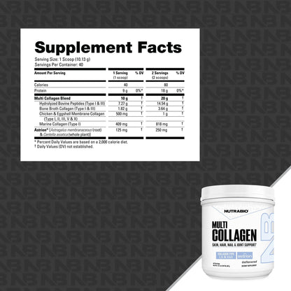 NutraBio Multi Collagen Powder - Hydrolyzed Collagen Peptides for Glowing Hair & Skin - Grass-Fed - Collagen Powder for Women and Men - 40 Servings- Unflavored NutraBio buy supplements Au