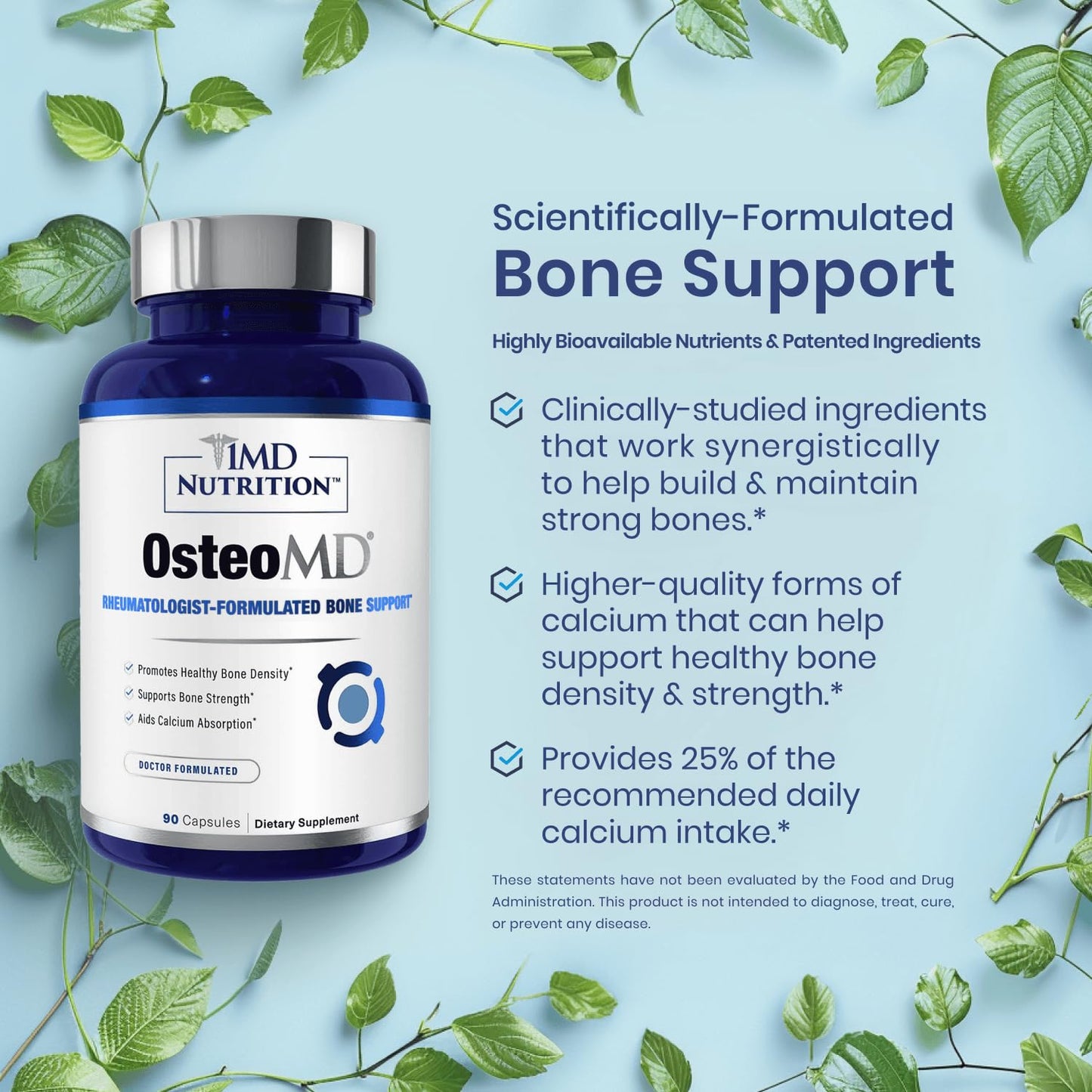 1MD Nutrition OsteoMD for Comprehensive Support - Supplement for Women and Men - Promote Density w/Vitamin D - Hydroxyapatite