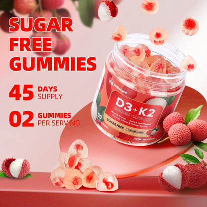 Vitamin D3 K2 Gummies w/Magnesium Sugar Free - 90 Count | D3 Vitamin 5,000 IU + K2(MK-7) 100 mcg - Vegan K2 D3 Vitamin Supplement, Highly Absorbent Supports Bone