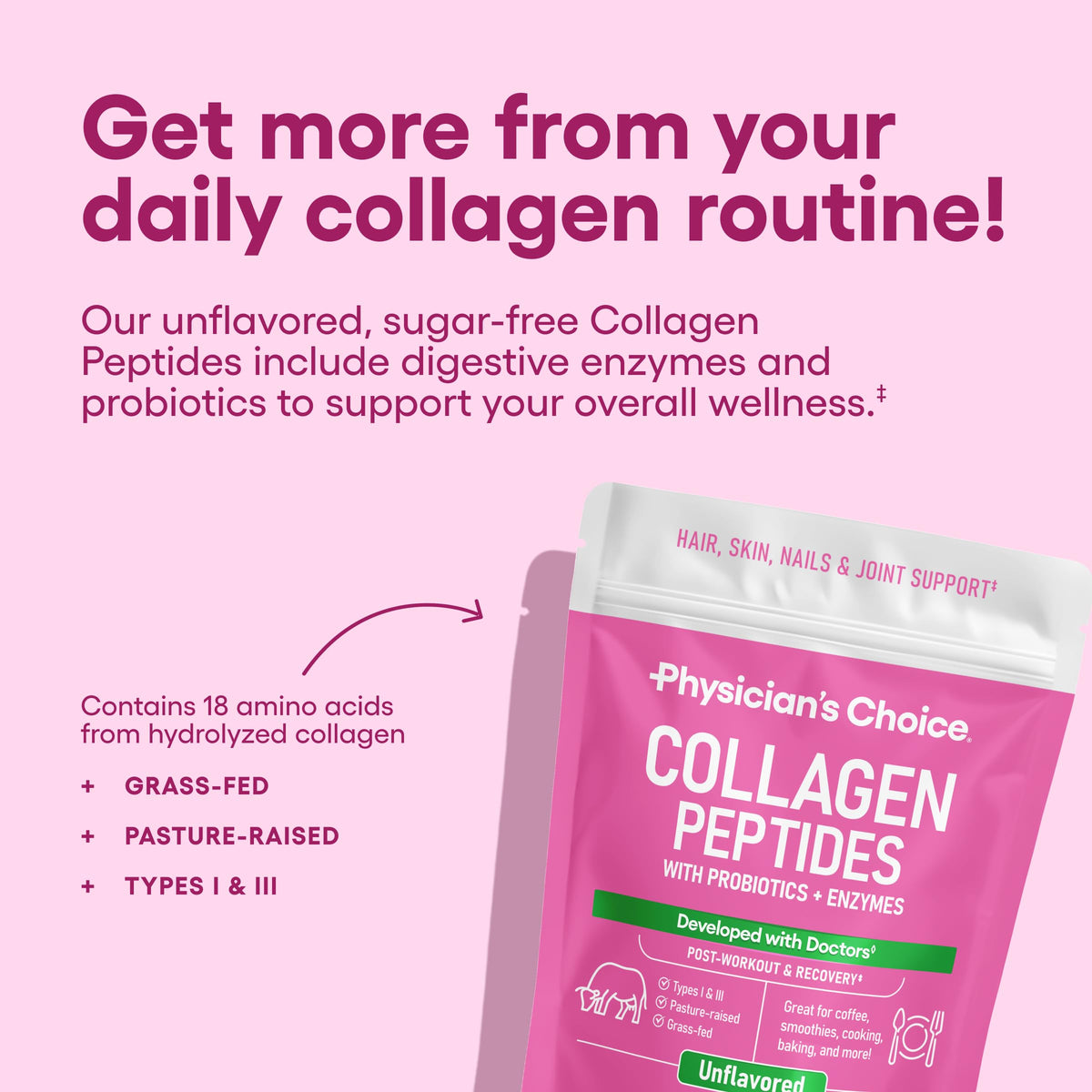 Physician's CHOICE Collagen Peptides - Hydrolyzed Protein Powder for Hair, Skin, Joints - Grass Fed, Non-GMO Physician's CHOICE buy supplements Au