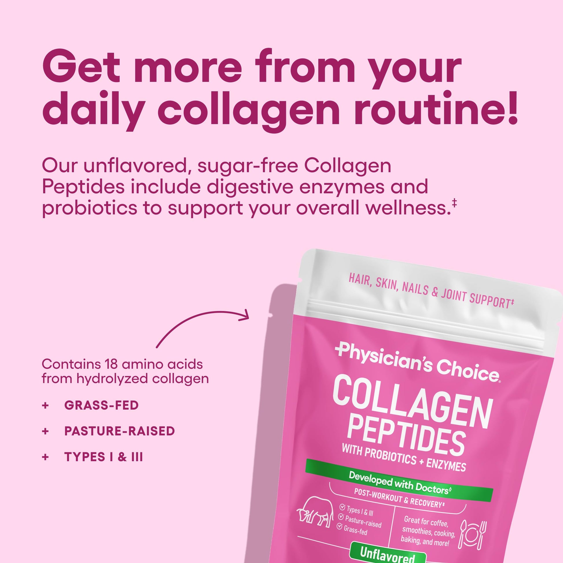 Physician's CHOICE Collagen Peptides - Hydrolyzed Protein Powder for Hair, Skin, Joints - Grass Fed, Non-GMO Physician's CHOICE buy supplements Au