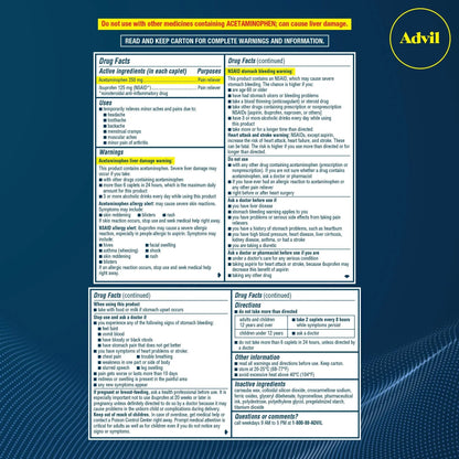 Advil Dual Action Coated Caplets, 125 Mg Ibuprofen and 250 Mg Acetaminophen per Dose (2 Dose Equivalent) for 8 Hour Pain Relief - 216 Count AdvilBuy Supplements Australia