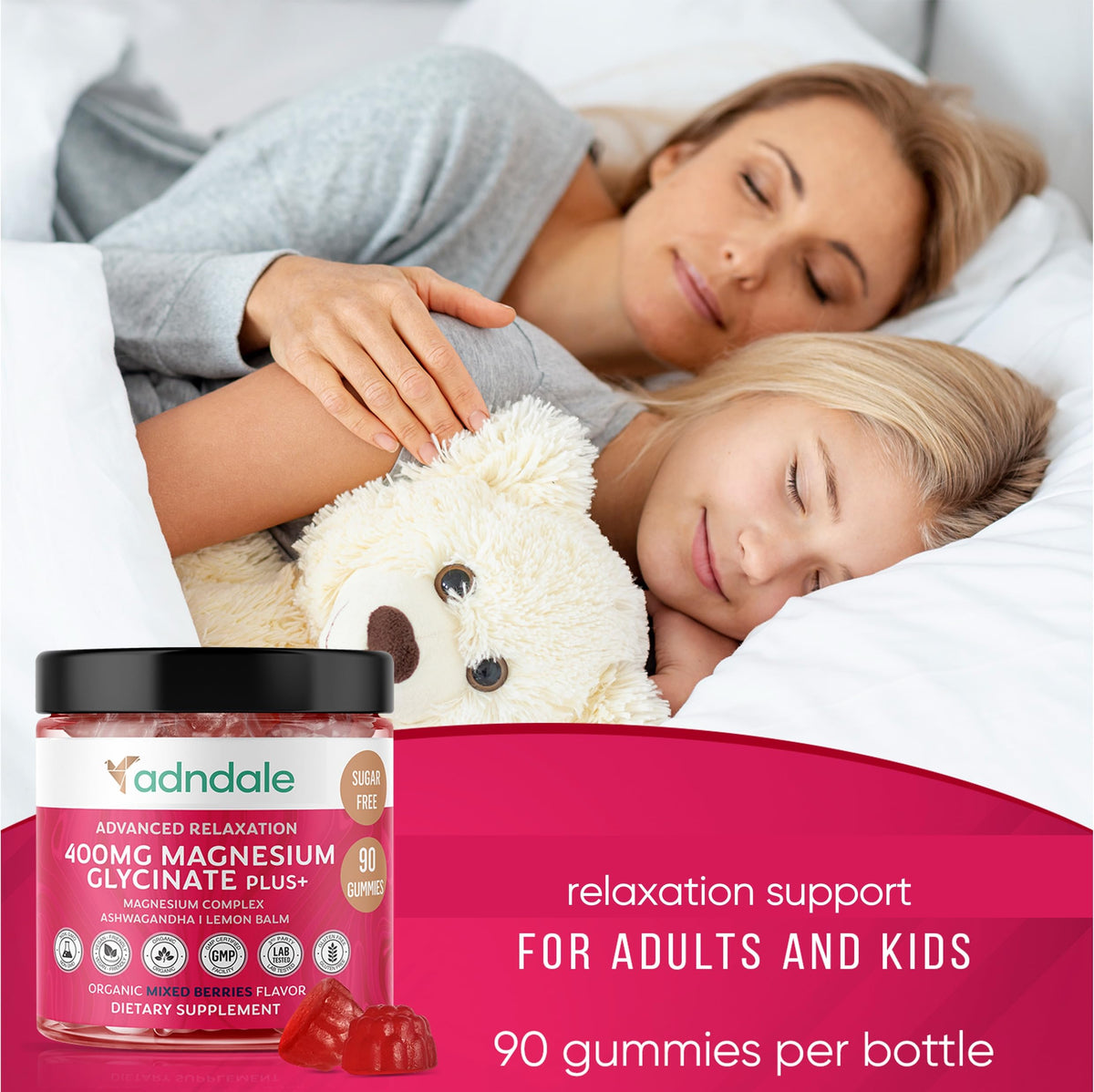 Adndale 90 CT Magnesium Glycinate 400 mg Gummies with Ashwagandha, Magnesium Malate & Taurate, Sugar Free Magnesium Gummies for Adults & Kids. AdndaleBuy Supplements Australia