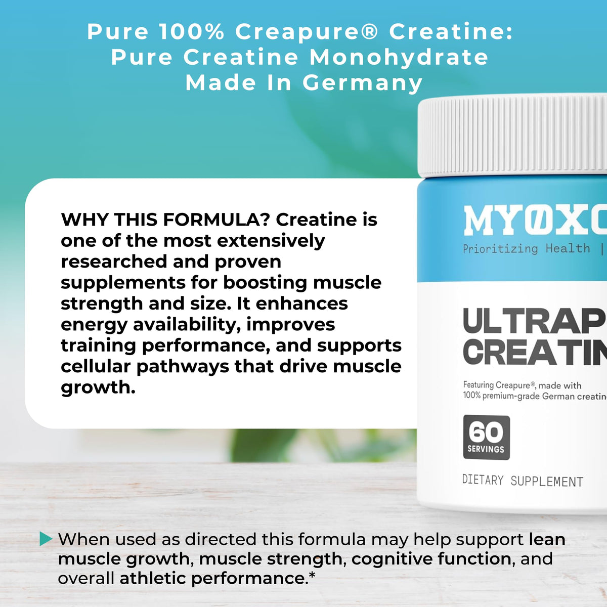 MYOXCIENCE Creapure® Creatine Monohydrate | Supports Strength & Muscle Mass, Cognition and Lean Body Mass | Unflavored 60 Servings MYOXCIENCE buy supplements Au
