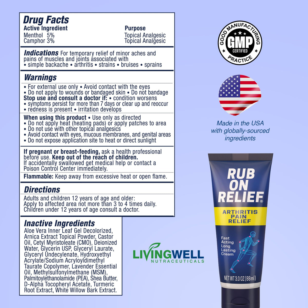 RUB ON RELIEF Arthritis Pain Relief Cream – 10-in-1 Non-Greasy Joints Pain Cream for Knees, Back, Neck, Hands, & Muscle Aches with Menthol, Camphor, Arnica, MSM & Turmeric Up to 8 Hours, 3oz (1 Pack) RUB ON RELIEFBuy Supplements Australia