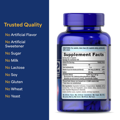 Puritan's Pride Advanced Glucosamine Chondroitin MSM with Vitamin D3 50mcg (2000 IU), Dietary Supplement for Joint Health
