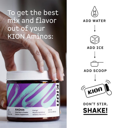 Kion Aminos - Essential Amino Acids Supplement, Essential Amino Acids Powder for Muscle Recovery, BCAA EAA No Caffeine, Amino Acid Powder, Essential Amino Energy - 30 Servings, Mixed Berry