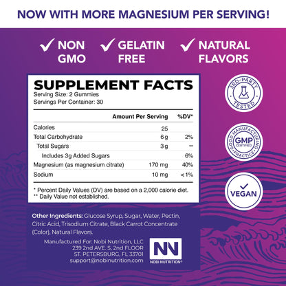 Magnesium Citrate Gummies | Extra Strength for Calm, Relaxation & Digestion | High Absorption Magnesium Gummies for Adults | Vegan, Non-GMO